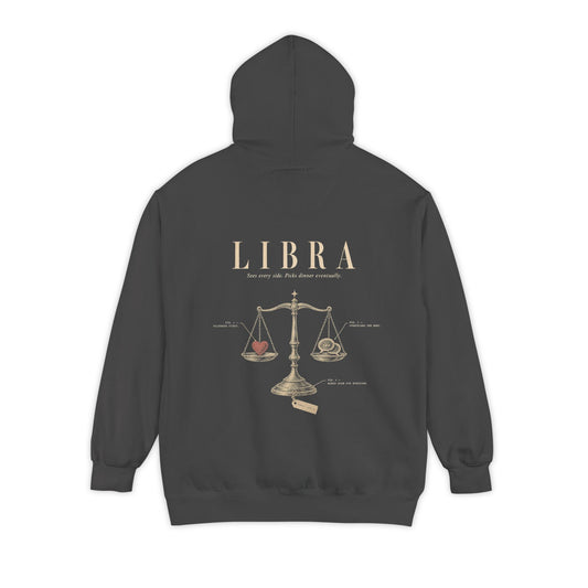 Libra Scale Illustration Hoodie | Vintage Zodiac Astrology Garment-Dyed Sweatshirt