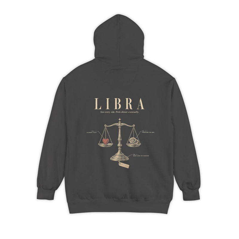 Libra Scale Illustration Hoodie | Vintage Zodiac Astrology Garment-Dyed Sweatshirt